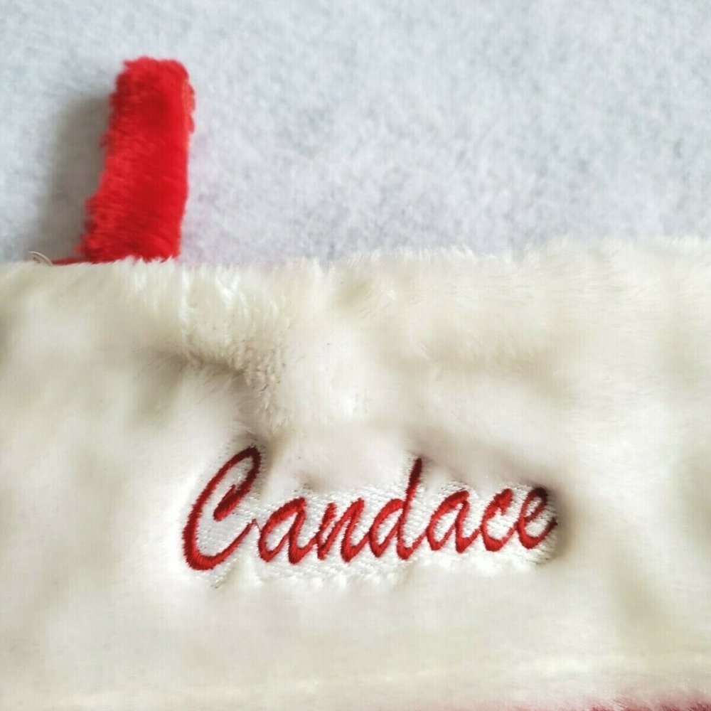 "Candace" Monogram Red and White Hanging Christmas Stocking 15" VGUC - Picture 2 of 4